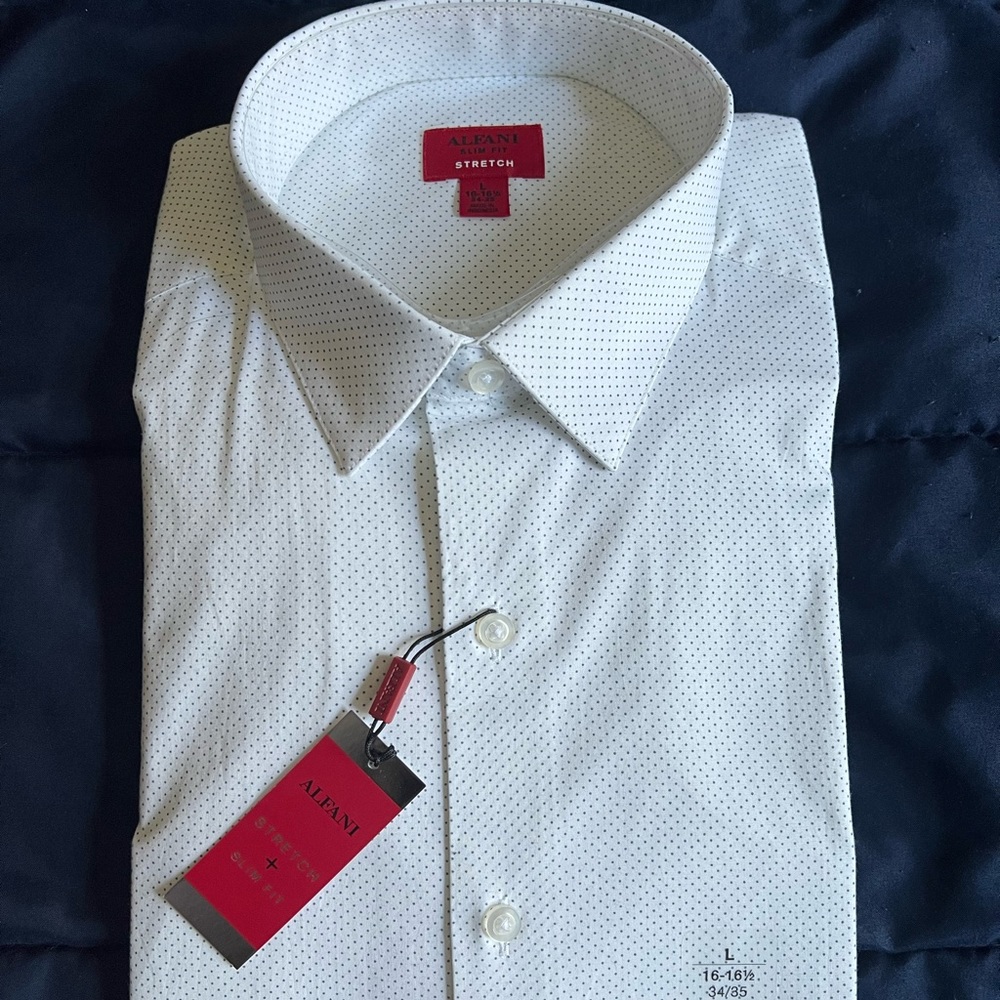 Alfani Dress Shirt White with Blue Dots